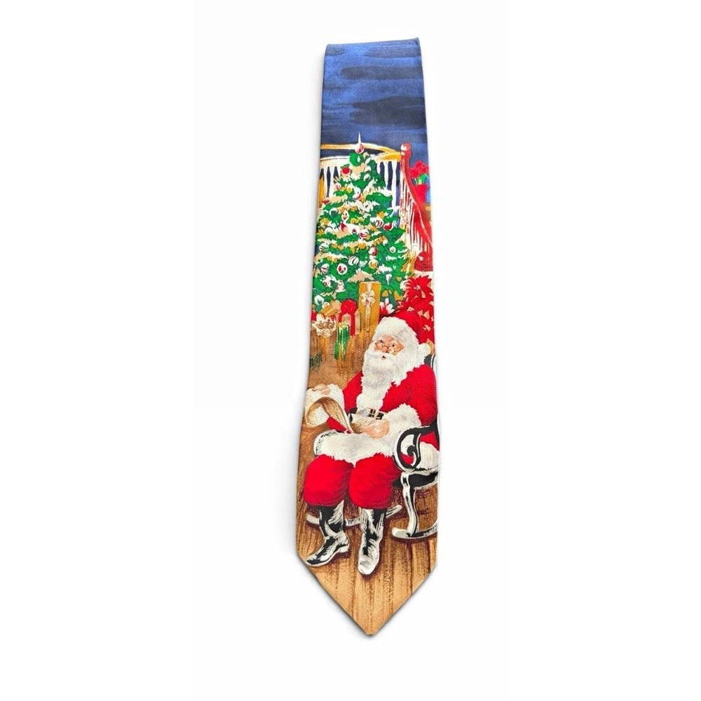 Holiday Traditions by MMG Mens Silk Tie Vintage Christmas Santa Claus Pictorial